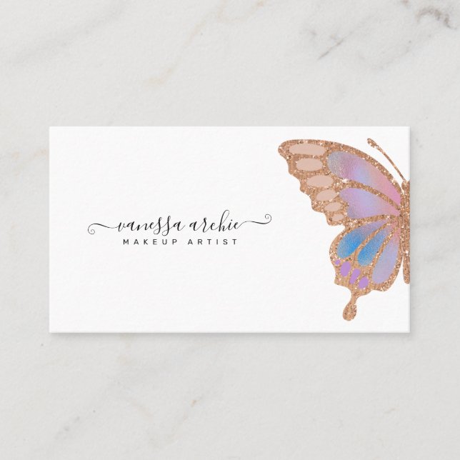 Rose Gold Glitzer Rainbow Butterfly Logo Visitenkarte (Vorderseite)