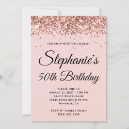 Rose Gold Glitzer Rosa 50. Geburtstag Einladung