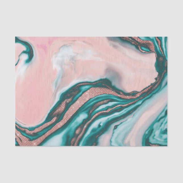 Rose Gold Glitzer Rosa Aquamariner Wirbel lackiert Seidenpapier (Vorderseite)
