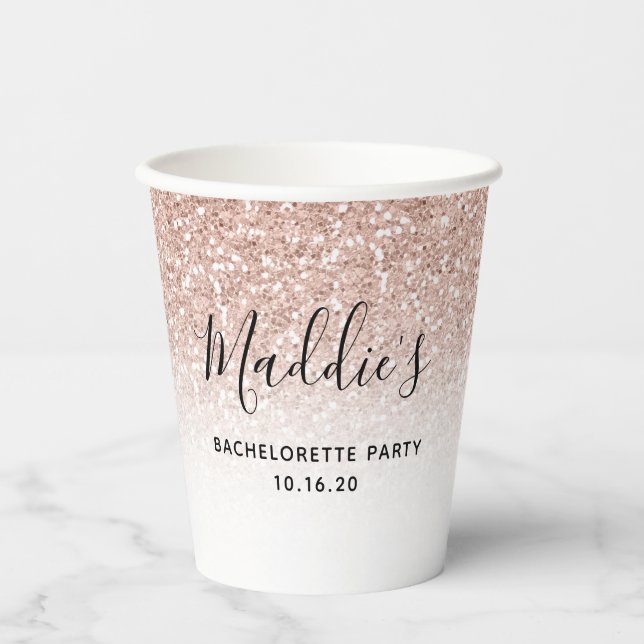 Rose Gold Glitzer Rosa Bachelorette Individuelle N Pappbecher (Vorderseite)
