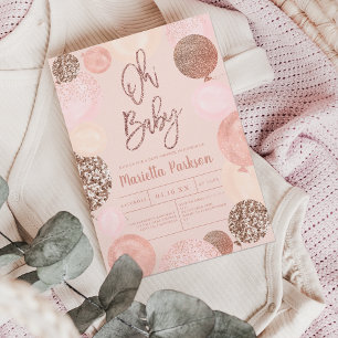 Rose Gold Glitzer Rosa Ballons Rosa Dusche Einladung