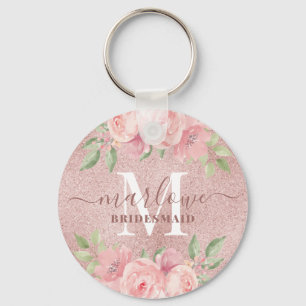 Rose Gold Glitzer Rosa Blumenüberdachung Monogramm Schlüsselanhänger
