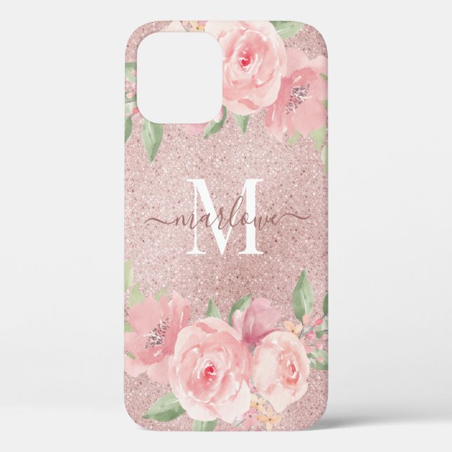 Rose Gold Glitzer Rosa Blütenrosa Case-Mate iPhone Hülle (Rückseite)