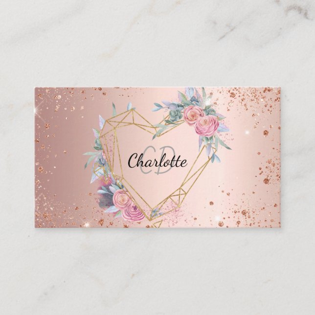 Rose Gold Glitzer Rosa Blütenschminke Schönheit Visitenkarte (Vorderseite)