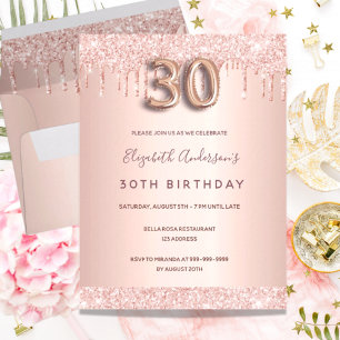 Rose Gold Glitzer Rosa Einladung zum 30. Geburtsta Postkarte