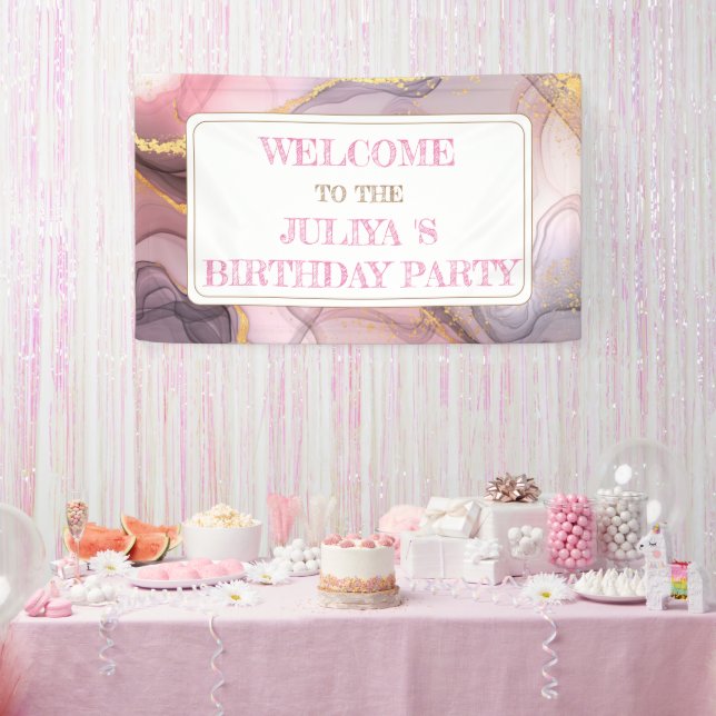 Rose Gold Glitzer Rosa Geburtstagsempfang Banner (Party)