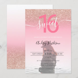 Rose Gold Glitzer Rosa Gefälle Foto süß 16 Einladung