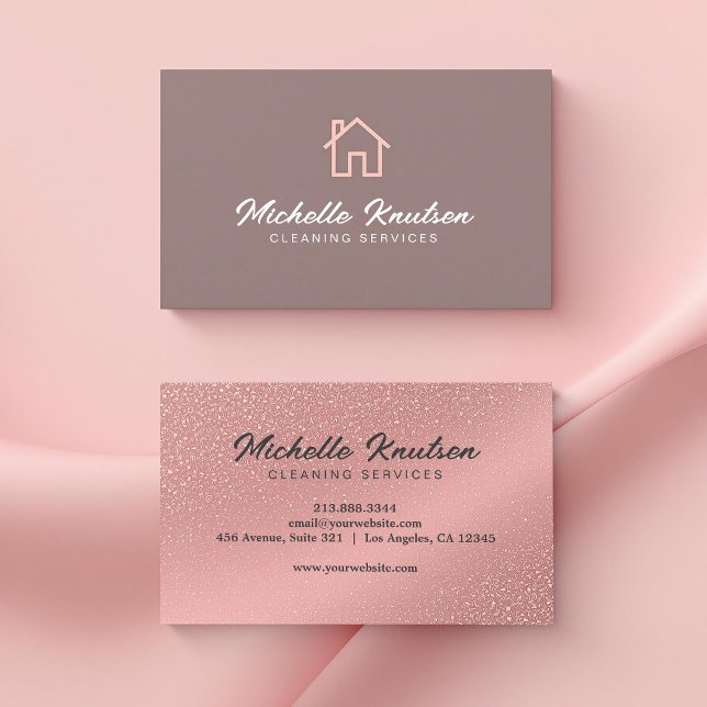 Rose Gold Glitzer Rosa Hausreinigung Service Visitenkarte (Von Creator hochgeladen)