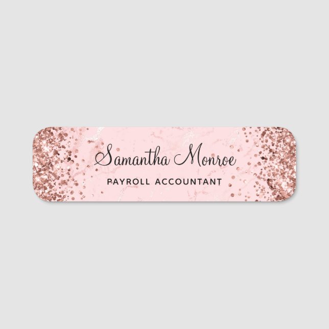 Rose Gold Glitzer Rosa Marmor Namensschild (Vorderseite)