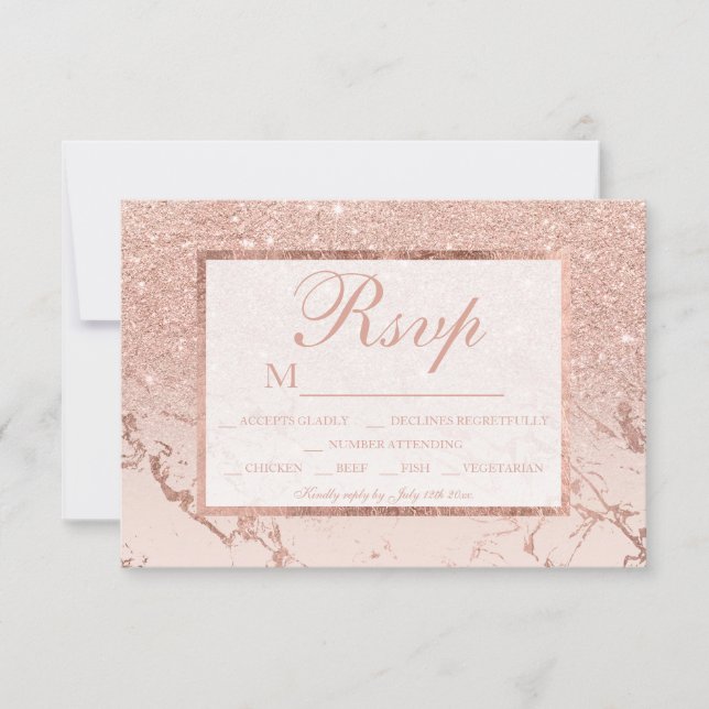 Rose Gold Glitzer Rosa Marmor ombre UAWG Hochzeit RSVP Karte (Vorderseite)