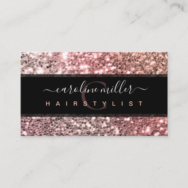 Rose Gold Glitzer Rosa Monogram Schönheitssalon Visitenkarte (Vorderseite)