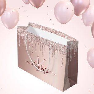 Rose Gold Glitzer Rosa Monogramm Große Geschenktüte