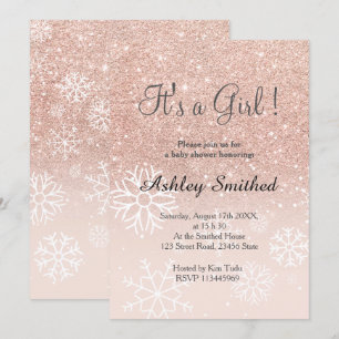 Rose Gold Glitzer Rosa Ober Schneemobil Babydusche Einladung