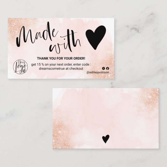 Rose Gold Glitzer Rosa Pinsellogo Vielen Dank Visitenkarte (Vorne/Hinten)