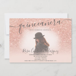 Rose Gold Glitzer Rosa Quinceanera Foto Einladung