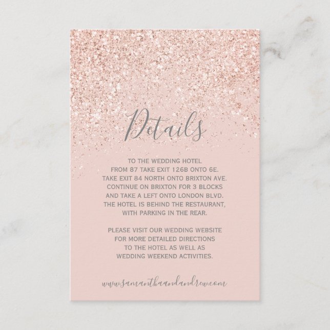 Rose Gold Glitzer Rosa Rosa Grau Einzelheiten Hoch Begleitkarte (Vorderseite)