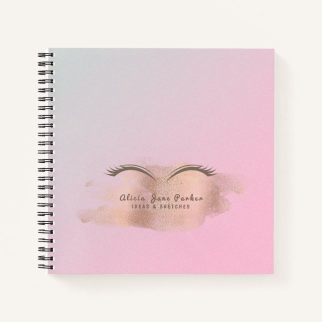 Rose Gold Glitzer rosa trendige moderne Makeup Kün Notizbuch (Vorderseite)