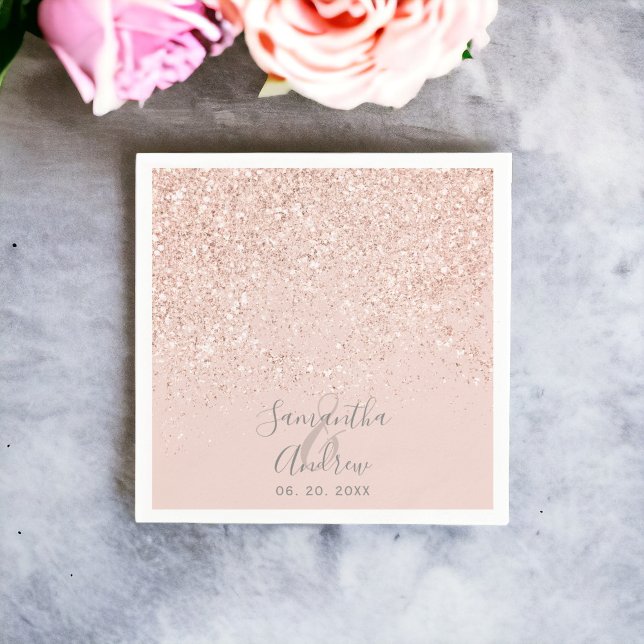 Rose Gold Glitzer Rosa Typografie Hochzeit Serviette (Rose gold glitter blush pink typography wedding napkins)