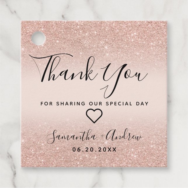 Rose Gold Glitzer rot Rosa Danke Hochzeit Geschenkanhänger (Vorderseite)