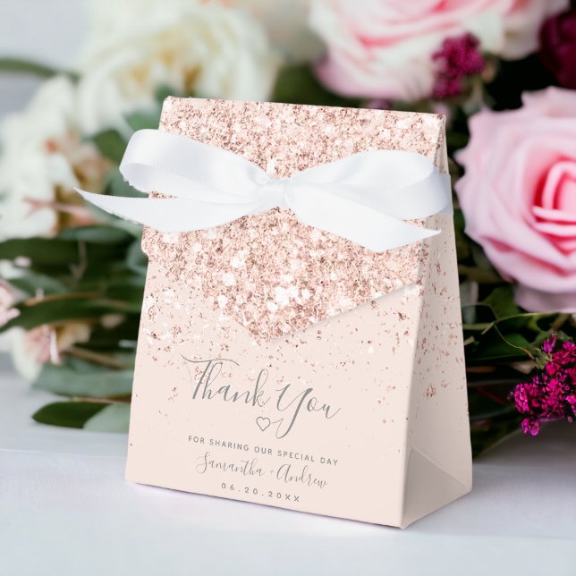 Rose Gold Glitzer rot Rosa Danke Hochzeit Geschenkschachtel (Rose Gold glitter blush pink thank you wedding Favor Box)