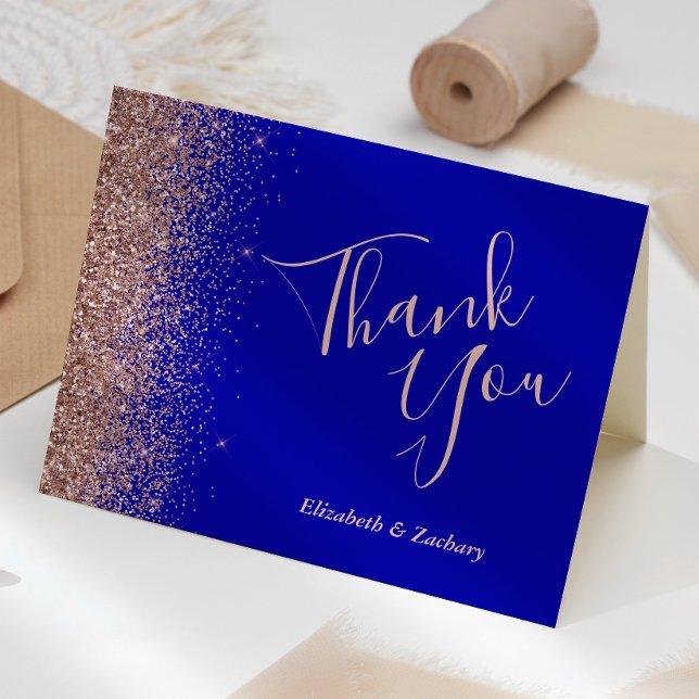 Rose Gold Glitzer Royal Blue Wedding Vielen Dank Karte (Von Creator hochgeladen)