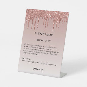 Rose Gold Glitzer Rückgaberichtlinien Einzelhandel Sockelschild