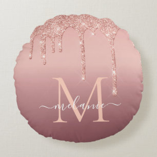 Rose Gold Glitzer Rundkissen Name des benutzerdefi Rundes Kissen