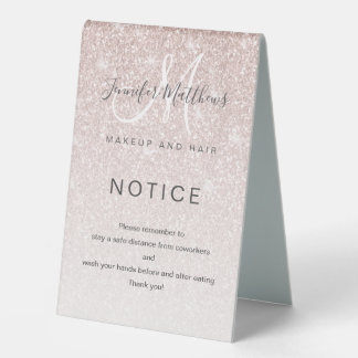 Rose Gold Glitzer Salon COVID Safety Break Room Tischaufsteller