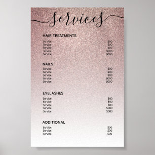 Rose Gold Glitzer Salon Preisliste Menü Poster