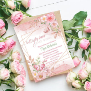 Rose Gold Glitzer Schmetterling Aquarell Babydusch Einladung