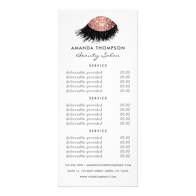 Rose Gold Glitzer Schönheitssalon Werbekarte (Vorne)