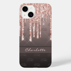 Rose Gold Glitzer schwarz braun Monogramm Name Case-Mate iPhone 14 Hülle