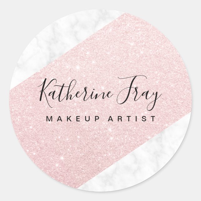 Rose Gold Glitzer Schwarz Marmor Make-up Runder Aufkleber (Vorderseite)