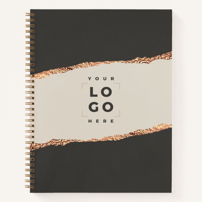 Rose Gold Glitzer Schwarz Modernes, elegantes Logo Notizbuch (Vorderseite)