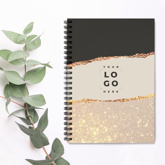 Rose Gold Glitzer Schwarz Modernes, elegantes Logo Notizbuch (Von Creator hochgeladen)