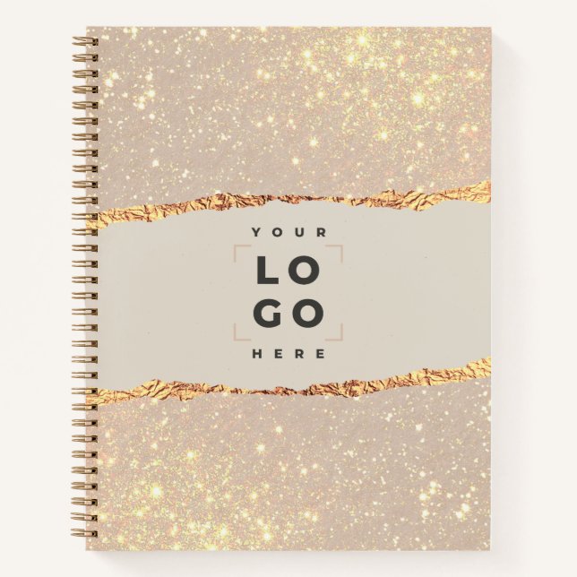 Rose Gold Glitzer Schwarz Modernes, elegantes Logo Notizbuch (Vorderseite)