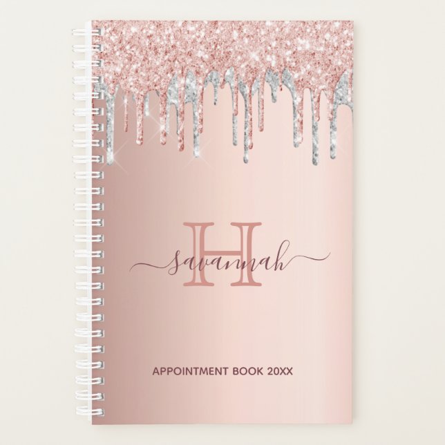 Rose Gold Glitzer Schwarz Planer (Vorderseite)