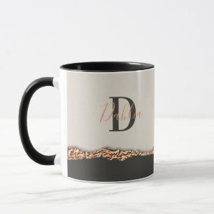 Rose Gold Glitzer Schwarz Rosa moderne Monogramm  Tasse