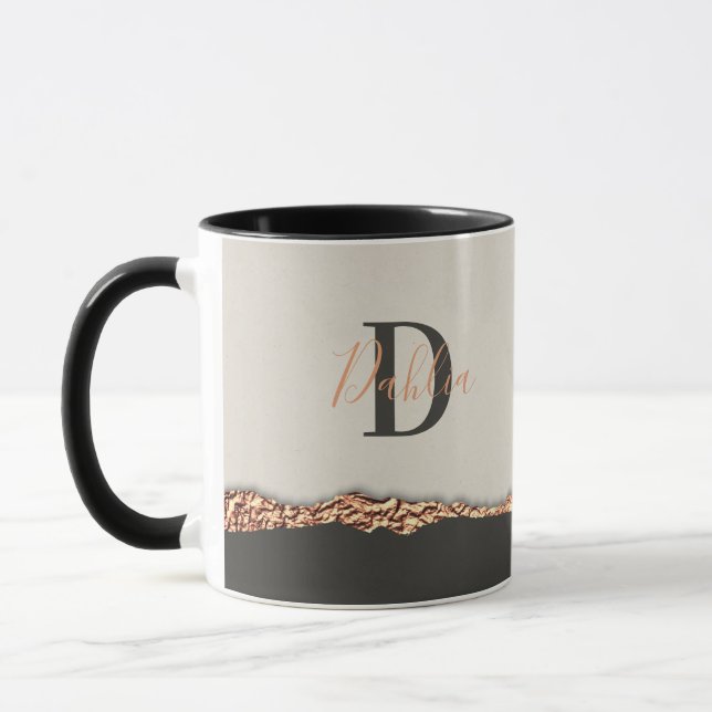 Rose Gold Glitzer Schwarz Rosa moderne Monogramm  Tasse (Links)