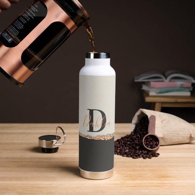 Rose Gold Glitzer Schwarz Rosa moderne Monogramm Trinkflasche (Kaffee)