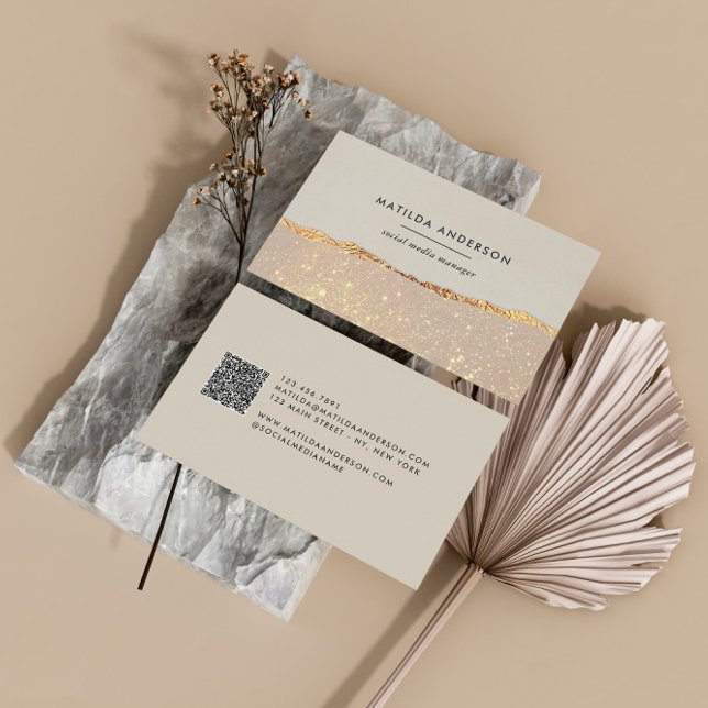 Rose Gold Glitzer Schwarz Rosa moderne QR CODE Visitenkarte (Von Creator hochgeladen)