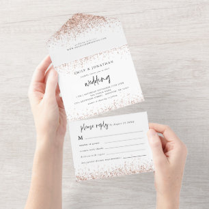 Rose Gold Glitzer Script Hochzeit All In One Einladung