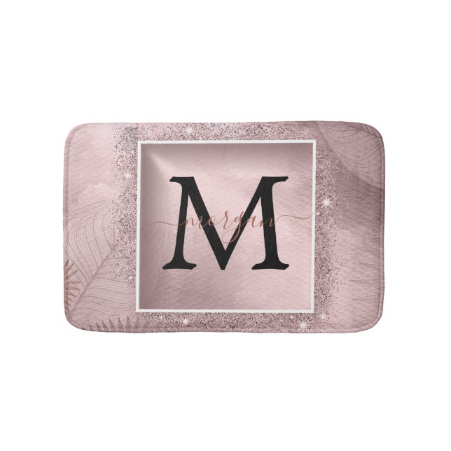 Rose Gold Glitzer Script Monogram Badematte (Vorderseite)