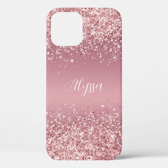 Rose Gold Glitzer Script Monogram Case-Mate iPhone Hülle (Rückseite)