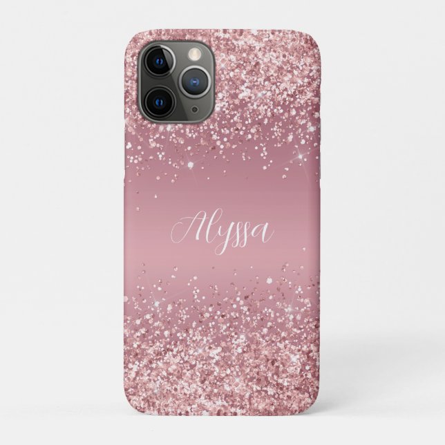 Rose Gold Glitzer Script Monogram Case-Mate iPhone Hülle (Rückseite)