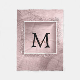 Rose Gold Glitzer Script Monogram Fleecedecke