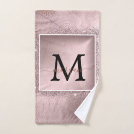 Rose Gold Glitzer Script Monogram Handtuch