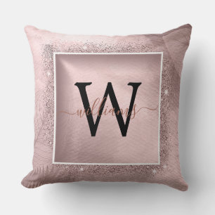 Rose Gold Glitzer Script Monogram Kissen