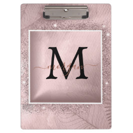 Rose Gold Glitzer Script Monogram Klemmbrett