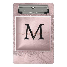 Rose Gold Glitzer Script Monogram Mini Klemmbrett
